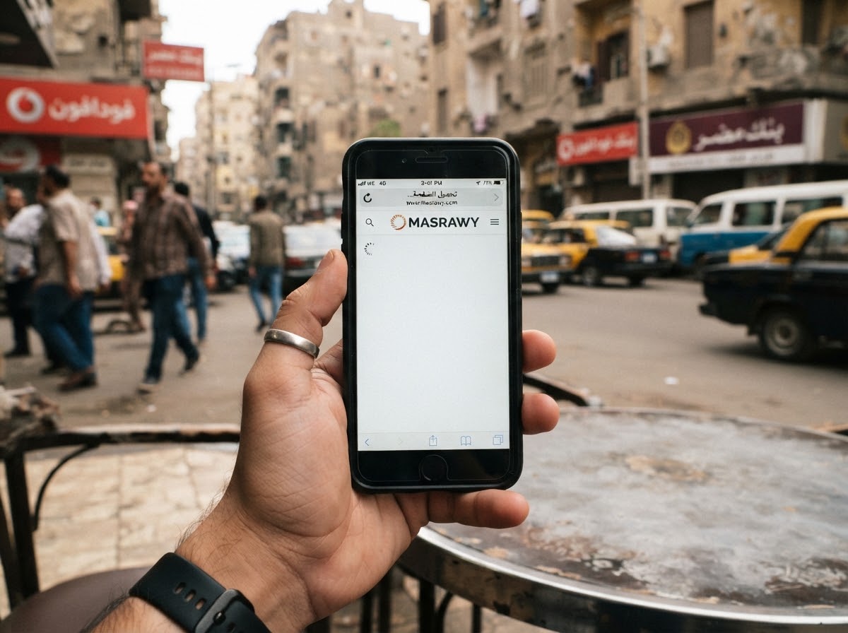 Hand holding phone with slow mobile web connection
